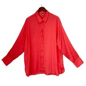 Old Navy Blouse Women XL Tall Pink Daylily Silky ButtonUp Tunic Office Comfy NWT